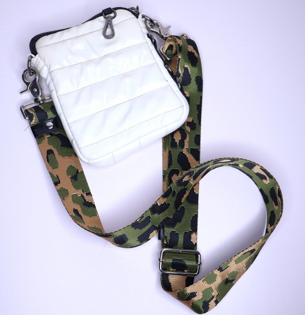 THINK ROYLN The Cell Case Crossbody Bag White Patent Leopard Strap